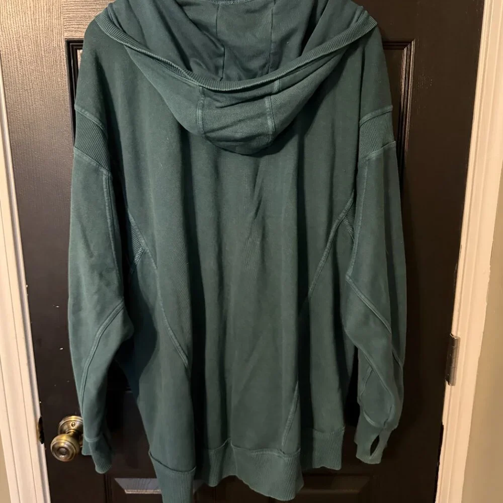 Free People Oversized Sweatshirt Zippered Hoodie Dark Blue Green Small - Picture 6 of 6